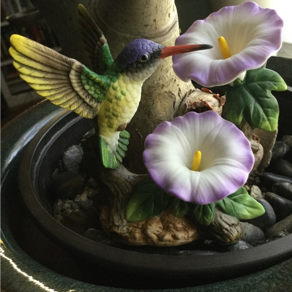 New- Colorful Hummingbird and Flower Figurine